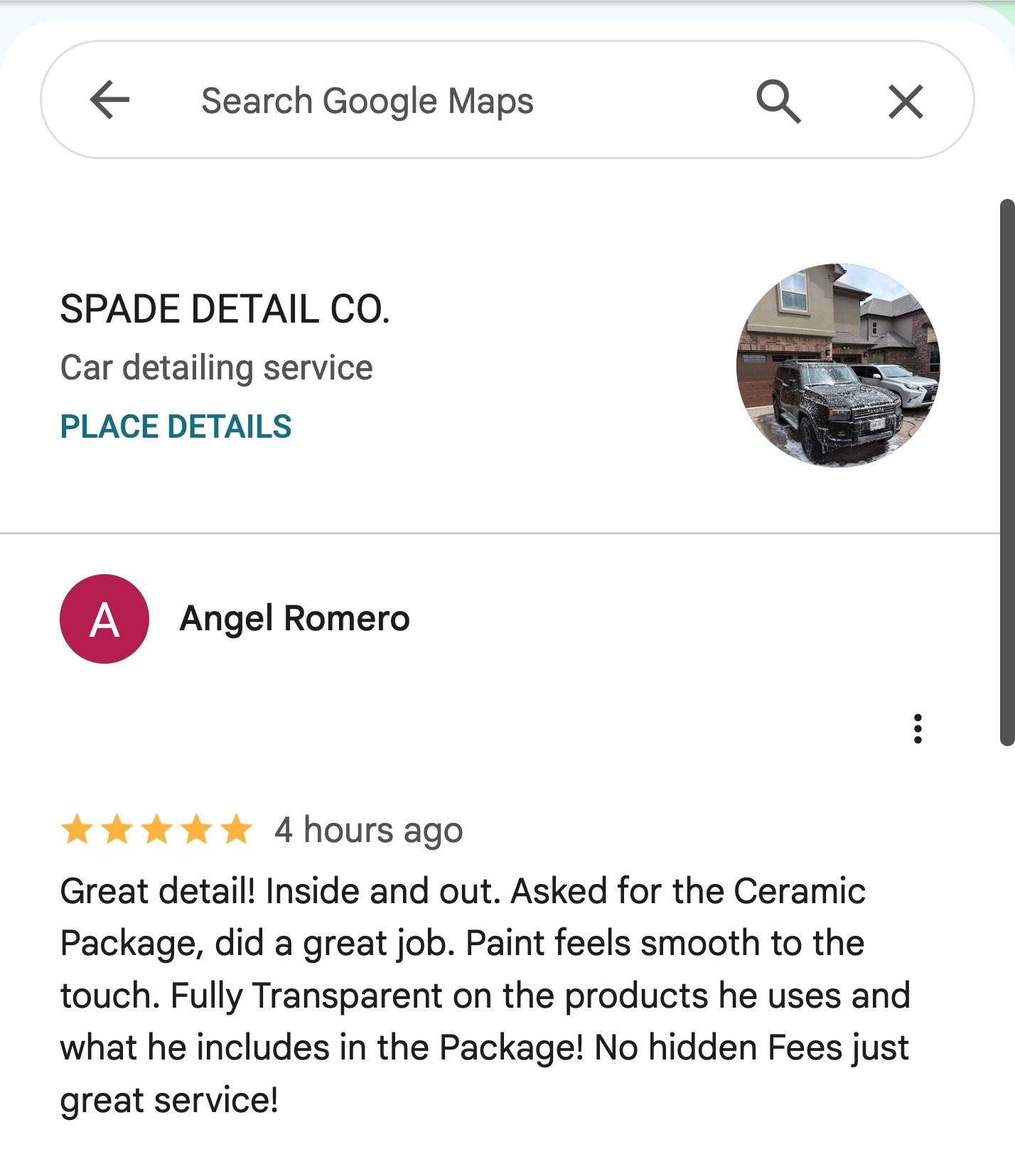 Google Maps review screenshot from Angel Romero